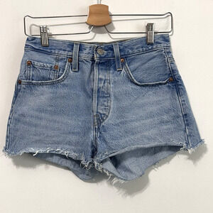 Levis 501 Womens Jean Shorts 26 Button‎ Fly Raw Hem Boho Summer Festival Blue